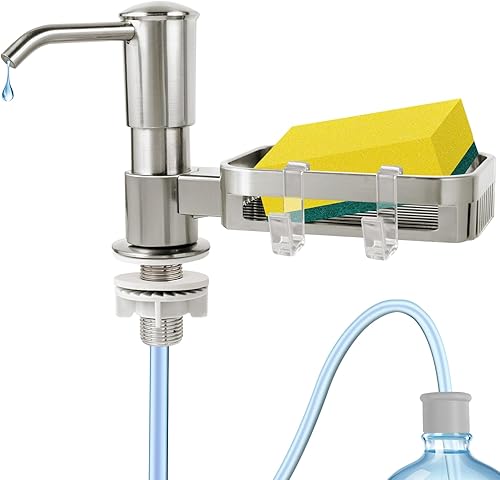 Dispensador de jabón para fregadero de cocina, dispensador de jabón integrado con soporte para esponja, dispensadores de jabón ABS de níquel