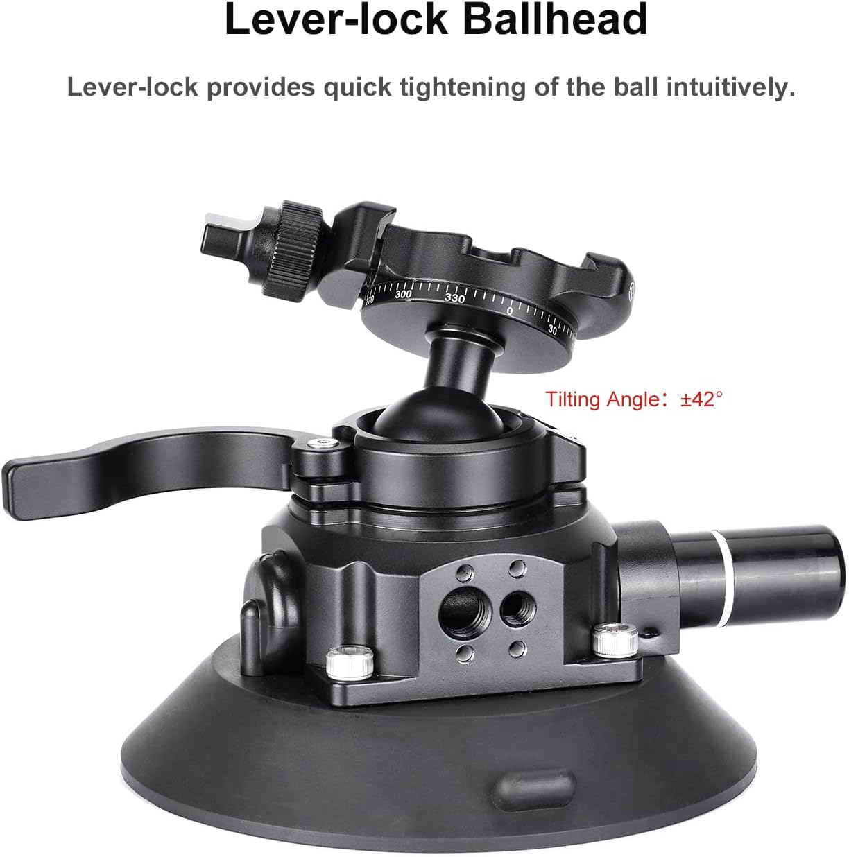BS-01 Suction Cup Mount Ball Head for DSLR Camera, Phone Holder,Gopro for Car,Load 22lbs.(10KG)