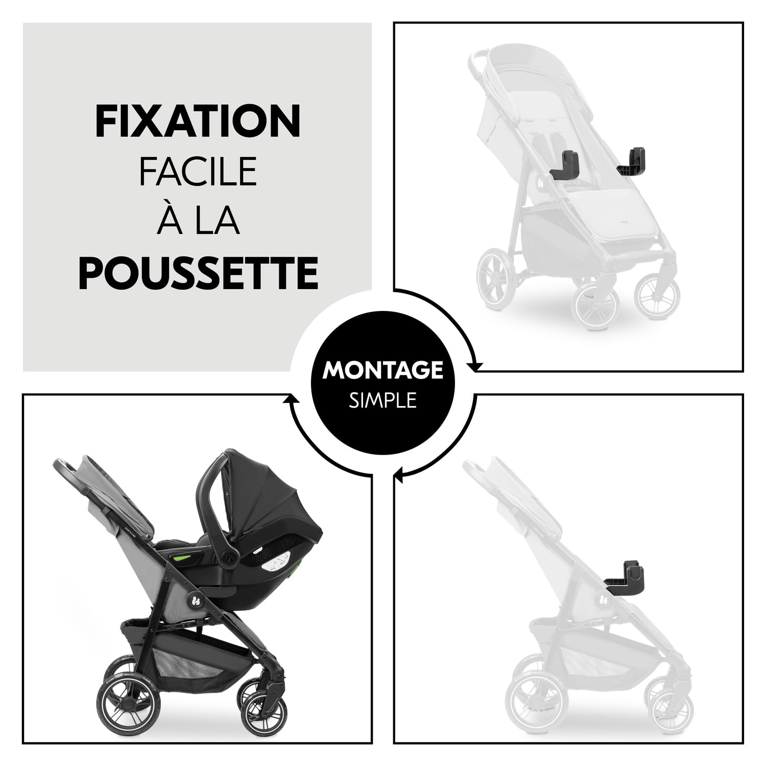 hauck Adaptateur Poussette Duett 2 et Duett 4 Universel pour Fixer les Cosy Bebe (Cybex, Kiddy, Joie, Kinderkraft, etc.), Système Clic, 2 Pièces, Noir