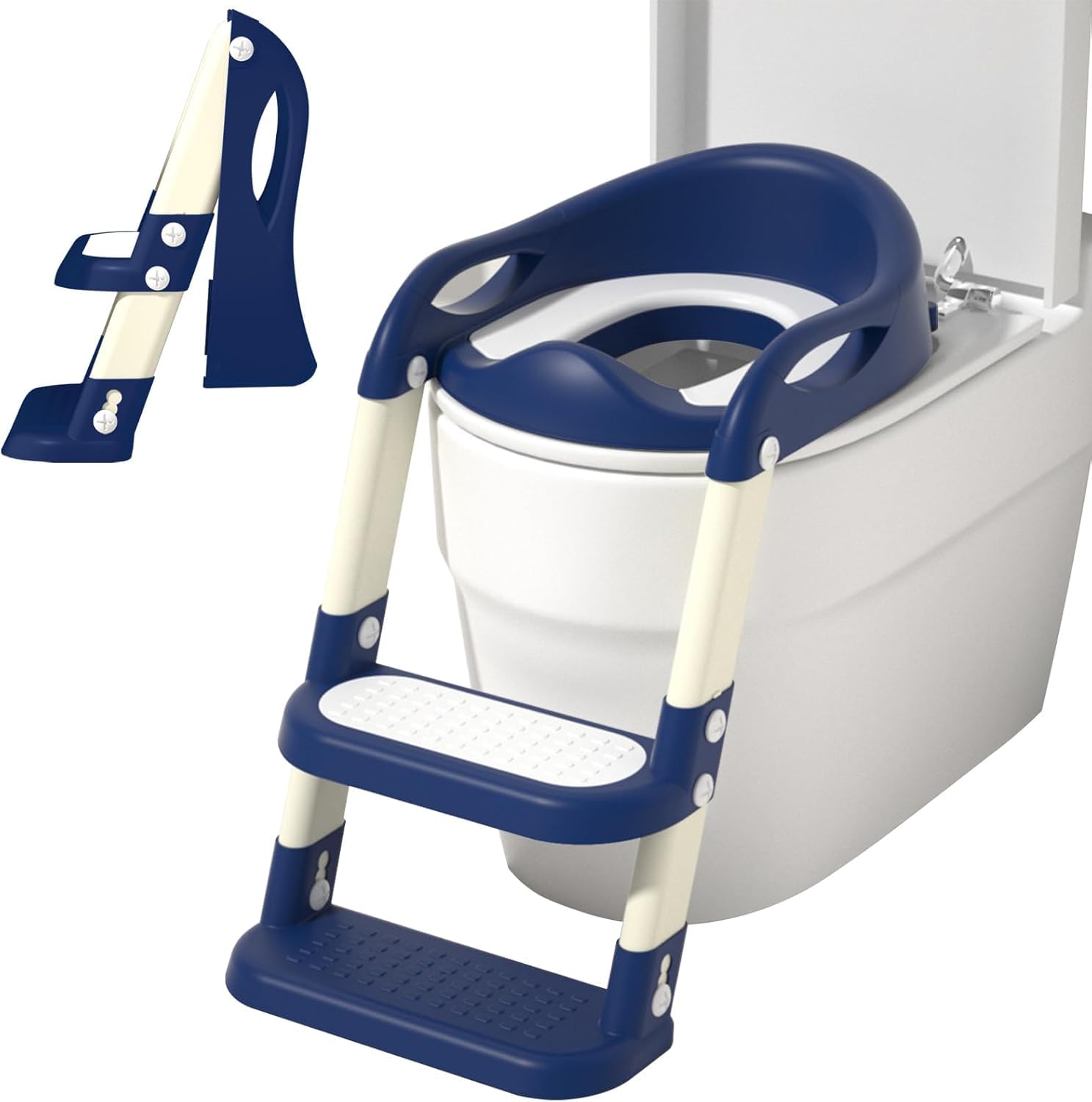 Portable Toddler Potty Training Seat with Step Ladder, Foldable Child Toilet Seat with Anti-Slip Design for Boys & Girls, Easy Step-Up for Home Use (Blue)