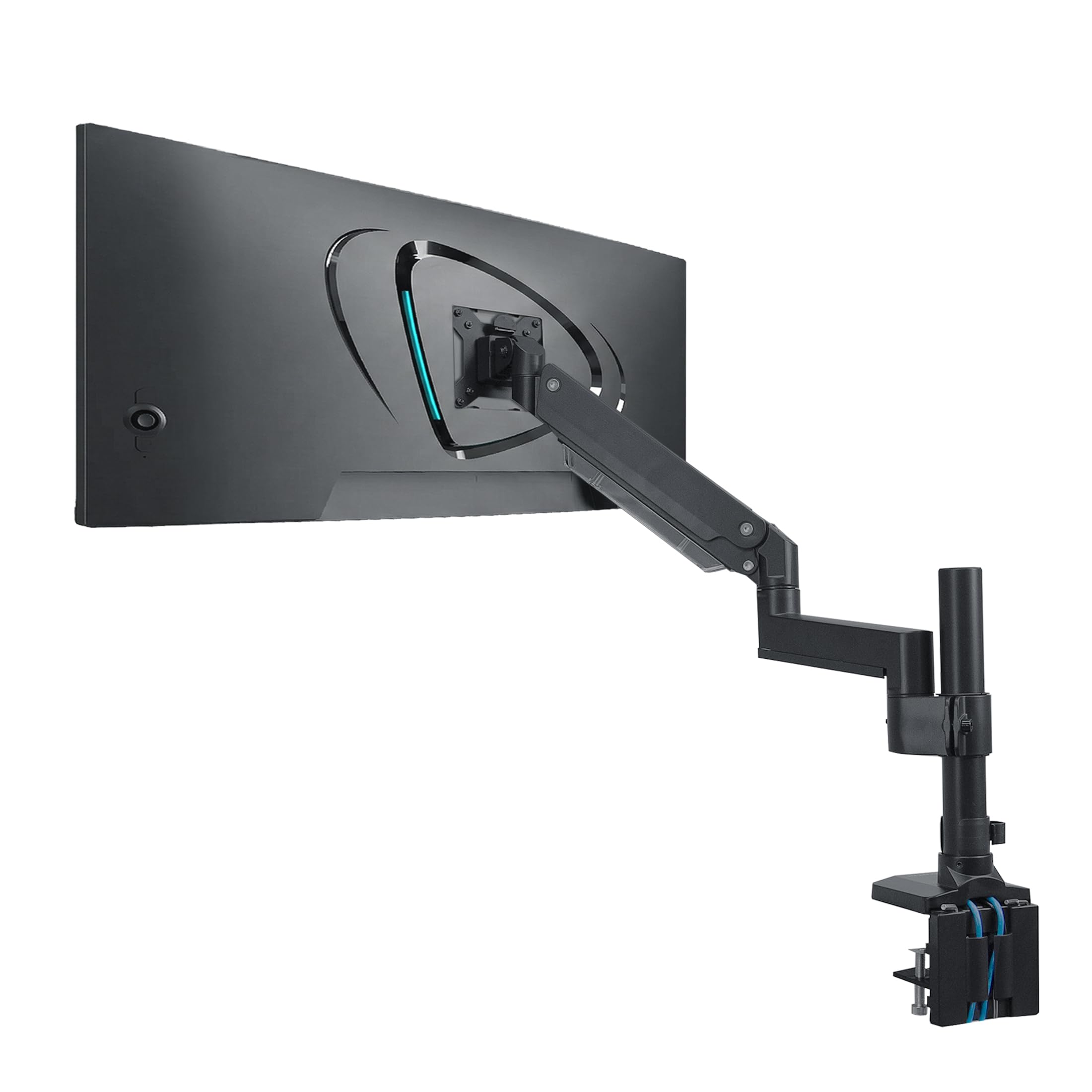 Mount-It! Ultrawide uchwyt biurkowy na monitor, pojedynczy uchwyt na monitor do ciężkich monitorów do 35 cali i 15 kg, kompatybilny z VESA 100, 200 mm, ramię sprężynowe z regulacją wysokości, 2 x USB
