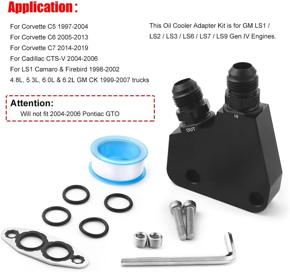 Engine Oil Cooler Adapter Kit - Compatible with GM LS Engines: LS1, LS2, LS3, LS6, LS7, LS9 - Fits 2005-2019 Corvettes