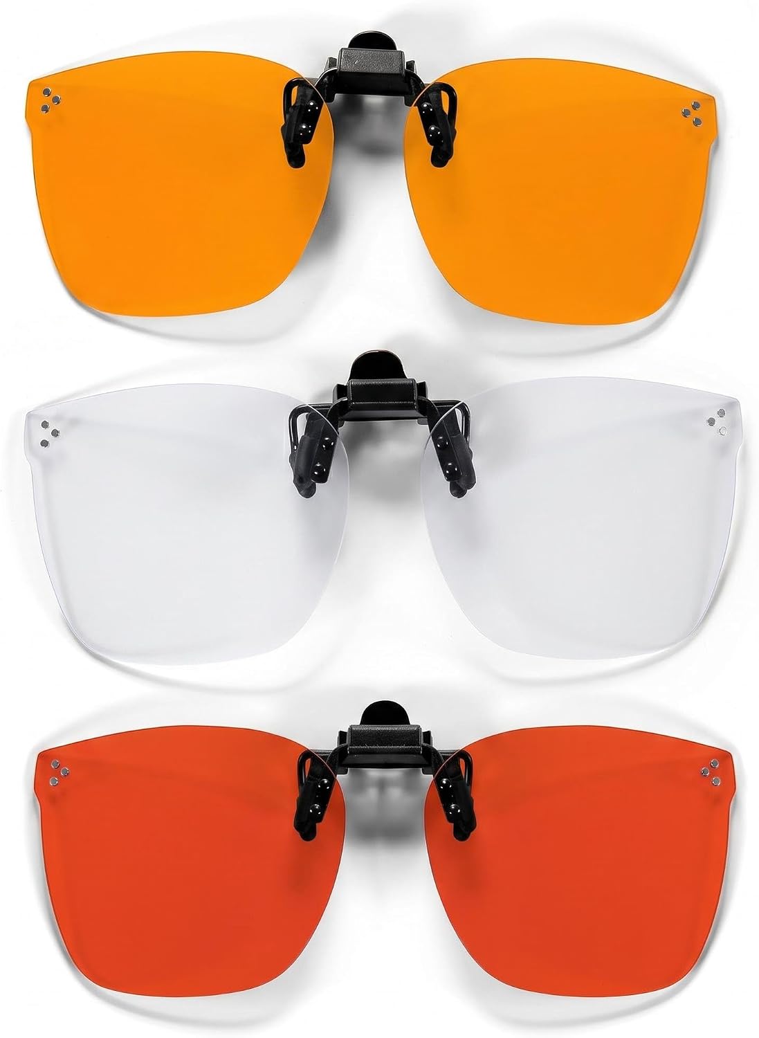 OptiCraft 3 Packs Clip On Blue Light Blocking Glasses, Relieve Headaches & Eye Strain, Flip Up Rimless Lens - Clear/Amber/Red