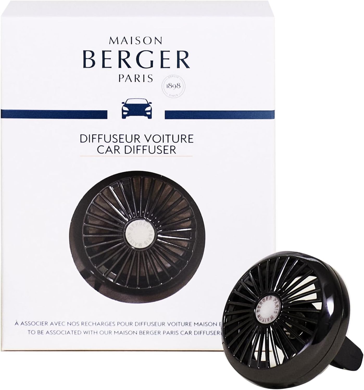 MAISON BERGER Luxury Car Air Freshener Vent Clip – Refillable Scent Diffuser for Car Vents, French-Made, Adjustable Fragrance (No Pods/Refills Included, 1.75” Diameter) - Gun Metal Finish