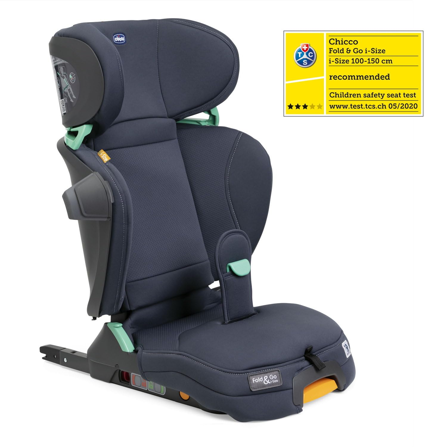 Chicco Fold&Go I-Size Kindersitz 15-36 kg mit ISOFIX Konnektoren, Gruppe 2/3 für Kinder von 3-12 Jahren, faltbar und klappbar, Seitenschutz, Höhe und Breite verstellbar, India Ink