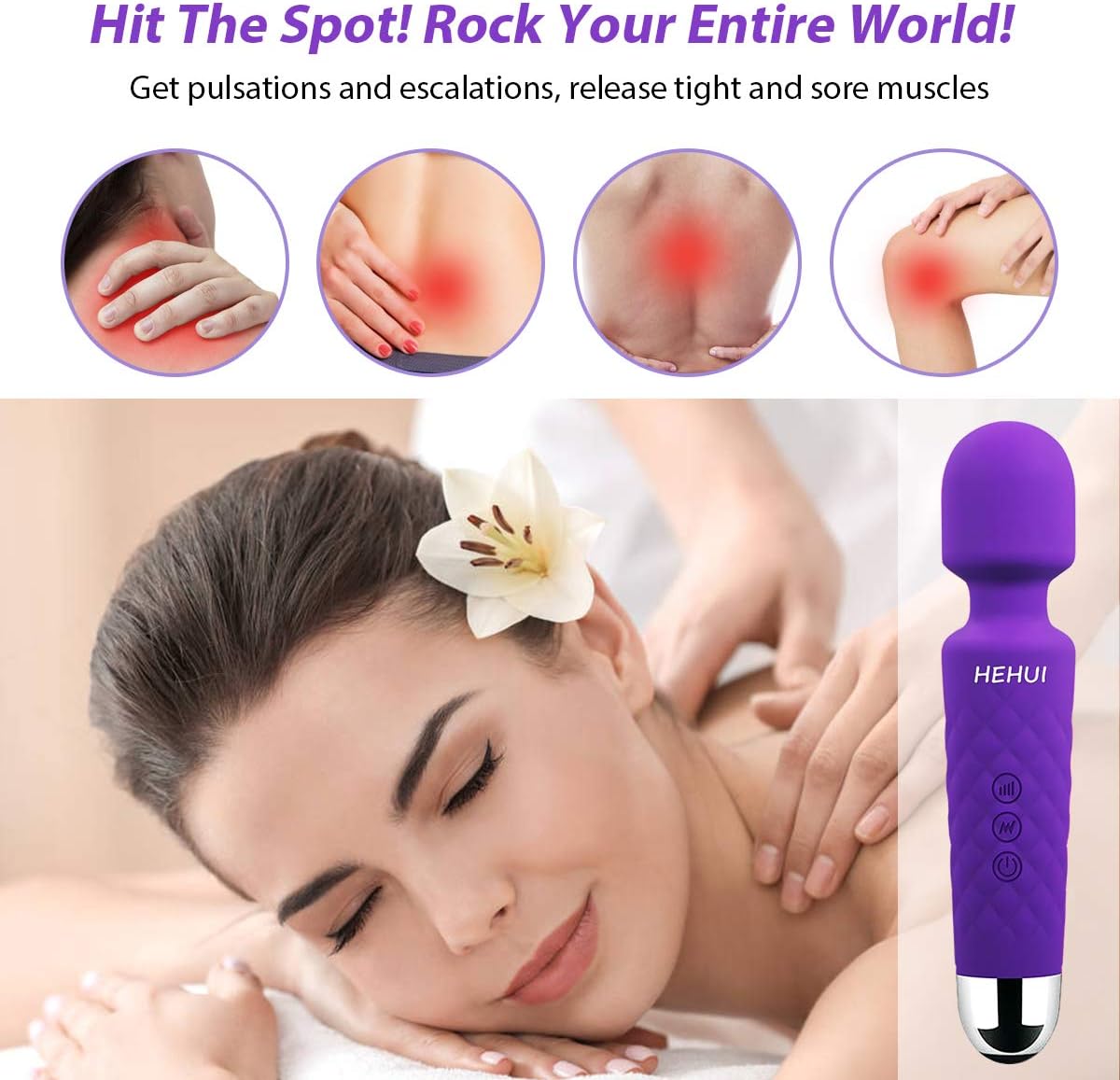 Upgraded Powerful Massager, Fast Charging 8 Speeds 20 Modes Cordless Waterproof, Personal Handheld Massager for Back Massage, Sports Recovery & Muscle Relaxing-Purple (Purple)