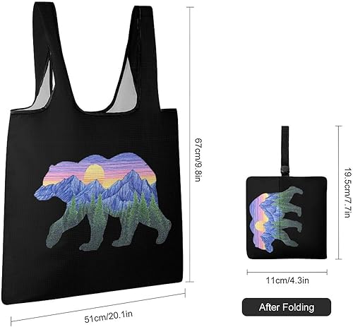 Miniatura 2 de Sunset Bear - Bolsas de comestibles reutilizables plegables para compras, bolsas de almacenamiento ligeras con asas