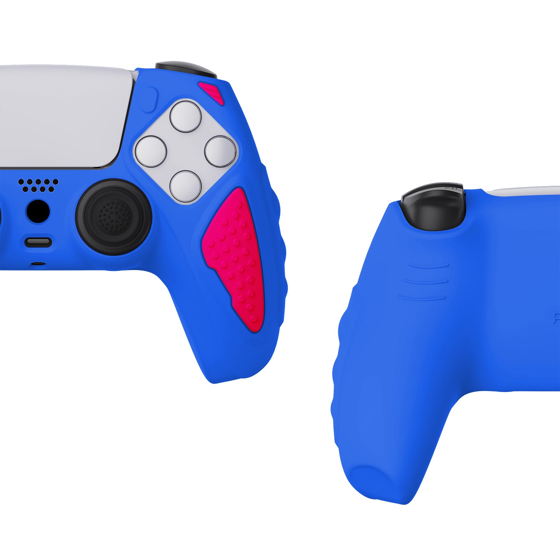 PlayVital Cover Silicone per ps5 Joystick Custodia Controller Skin Antiscivolo Copertura Gomma Protettiva&2 Copri Levette Analogiche, Knight Edizione, Blu Primario&Rosa Brillante - 5
