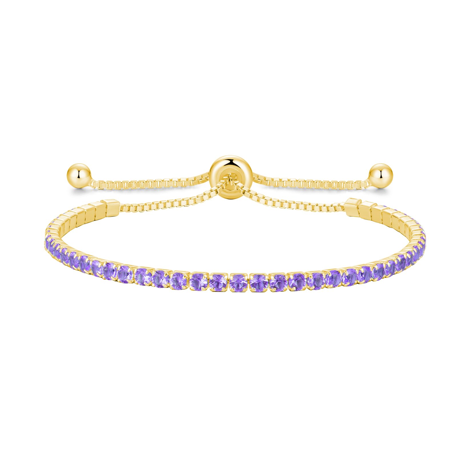 Cranmadia Sterling Silver Birthstone Tennis Bracelets for Women 2.5mm Tennis Bolo Bracelet Fashion Jewelry Birthday Gifts for Women Mom Wife | Adjustable Size 9"