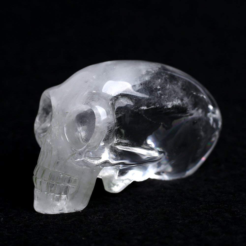 ALOEU Natural crystal rough HongJinTian Natural Clear Quartz Crystal Handcarved Skull with Long Head 2.36" h 335g