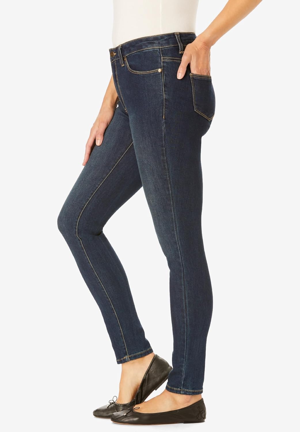 Woman Within Plus Size Slim-Leg Stretch Comfort Denim Five-Pocket Jeans