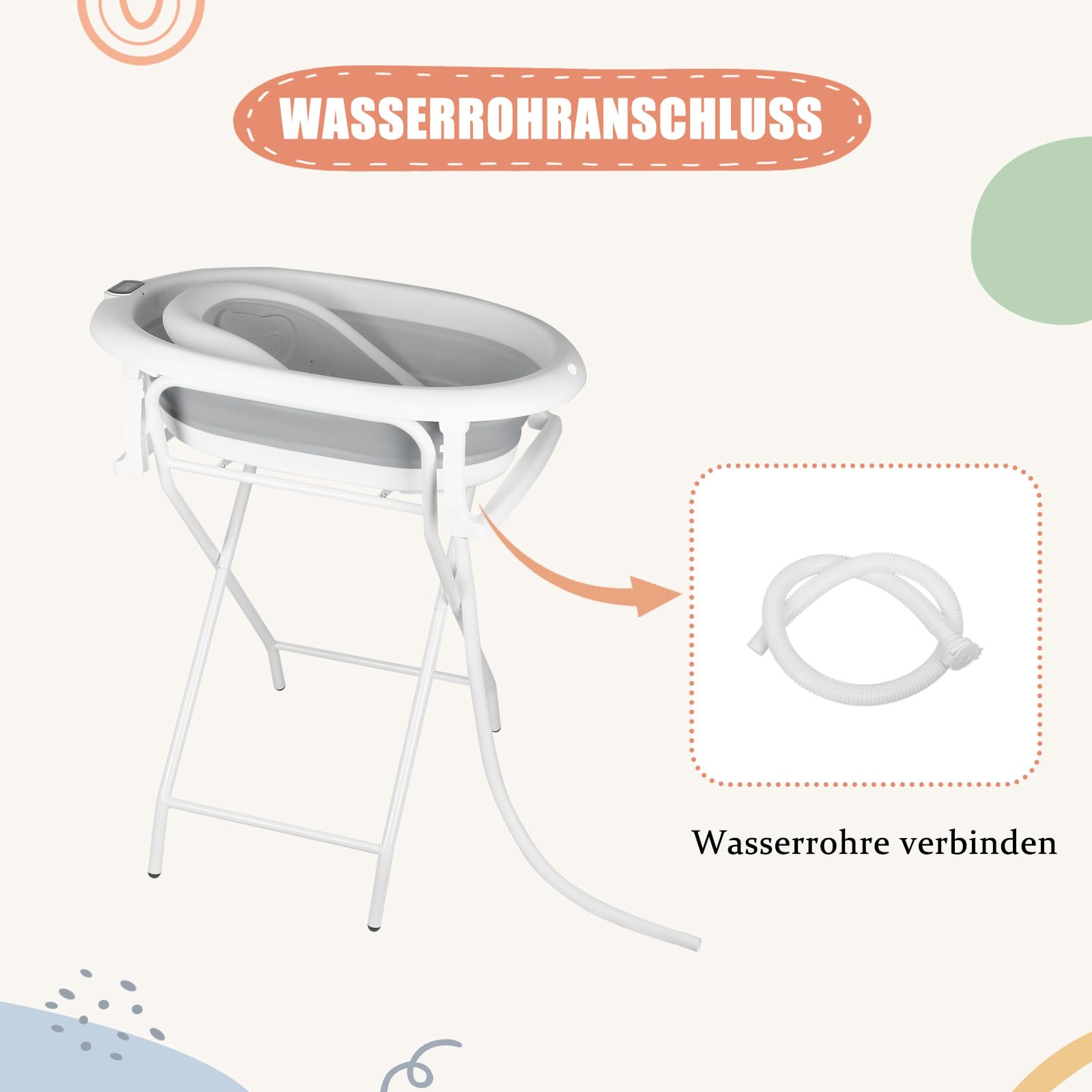 Plastikowa wanna dla niemowląt z nóżkami podtrzymującymi, bezpieczna, antypoślizgowa, wygodna, dla noworodków i dzieci (szara)