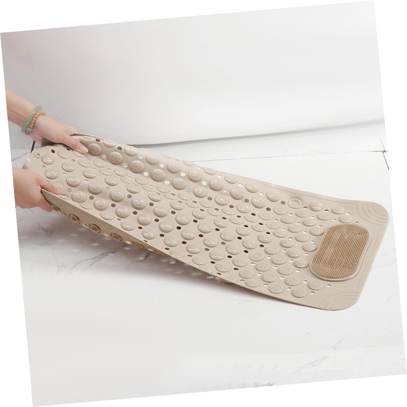 Alfombrilla Antideslizante con Ventosas de PVC, Resistente al Desgaste y Masaje para Pies en Baño Beige para Ducha