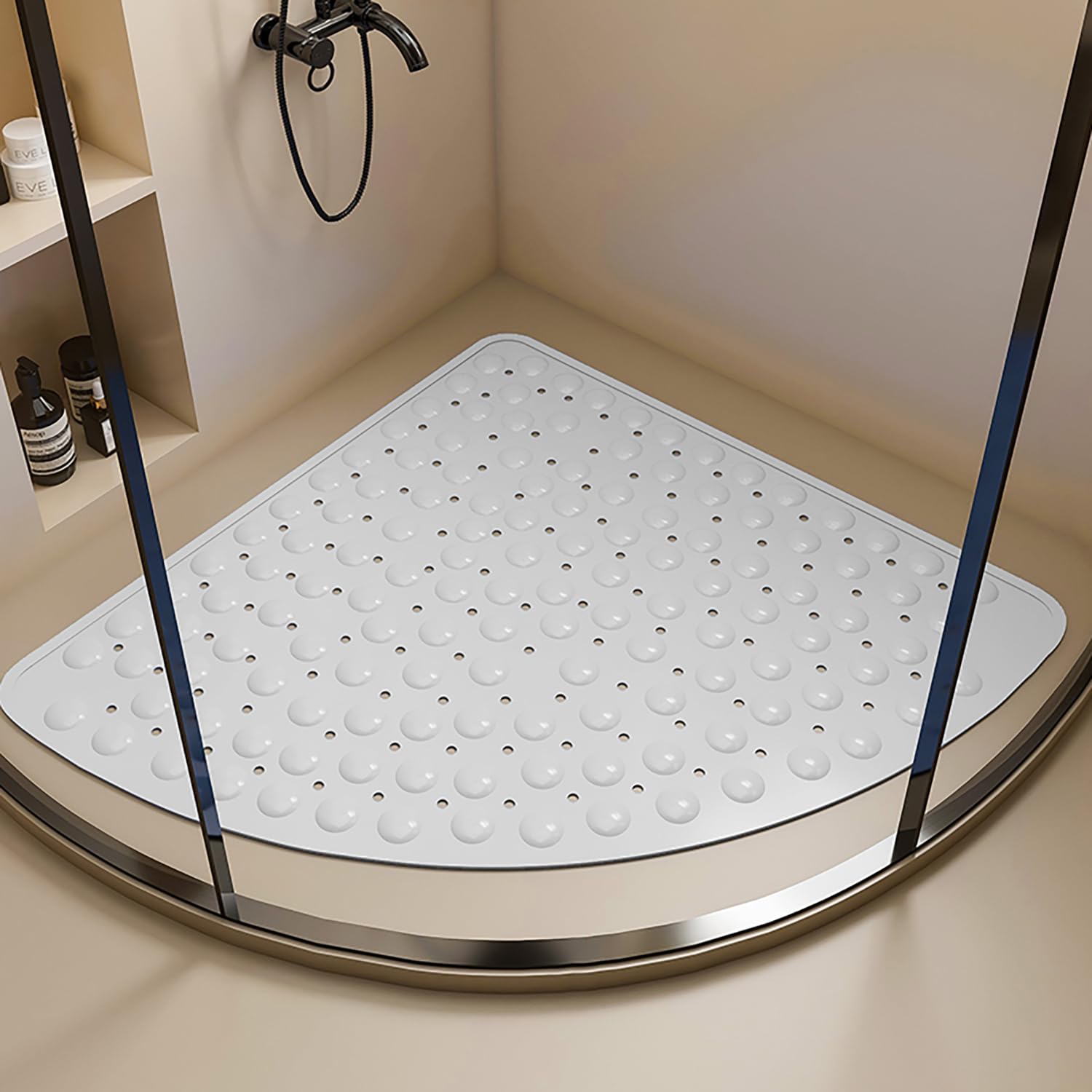 Tappetino Antiscivolo Da Doccia Angolare 65x65 Cm - PVC Resistente Alla Muffa, Con Ventose, Lavabile In Lavatrice, Grigio
