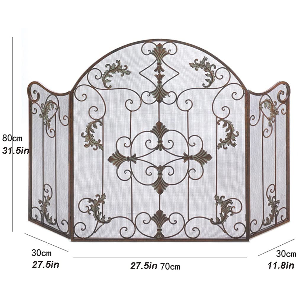 Salvachispas Chimenea País Retro Chimenea Screen Home Fire Guardrail Sala de Estar Hierro Forjado Hierro Incorporado Estufa incrustada Funda Chimenea Partición de la Cerca 27.5 × 31.5 Pulgadas
