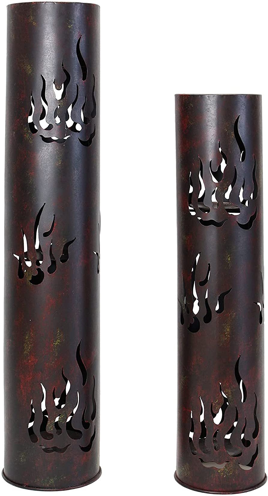 Dekoleidenschaft Lot de 2 Colonnes photophores en métal avec effet antique, 80 + 99 cm de haut, photophores pour l'extérieur, grands supports à bougies, colonnes décoratives avec porte-bougies