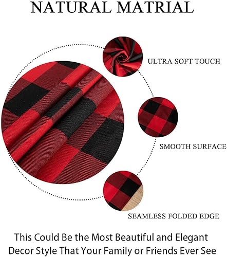 Miniatura 17 de Camino de mesa a cuadros de búfalo de 13 x 72 pulgadas, camino de mesa de Navidad a cuadros rojos y negros, camino de mesa a cuadros para cenas