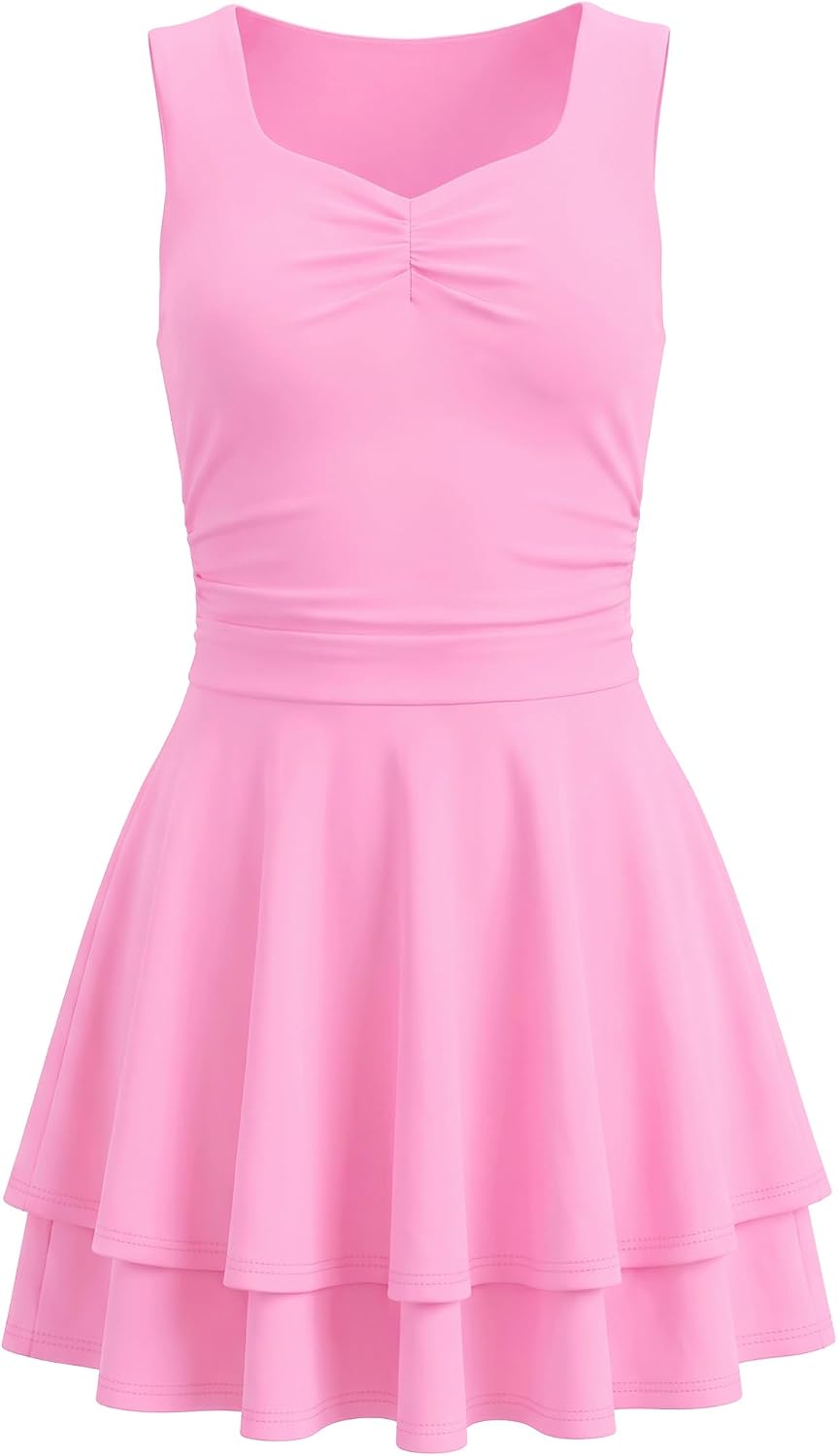 EXARUS Girls Dress Mini/Maxi Teen Padded Summer Tween Ruffle Flowy Ruched Sleeveless Dresses Short Dance Party 8-14Y