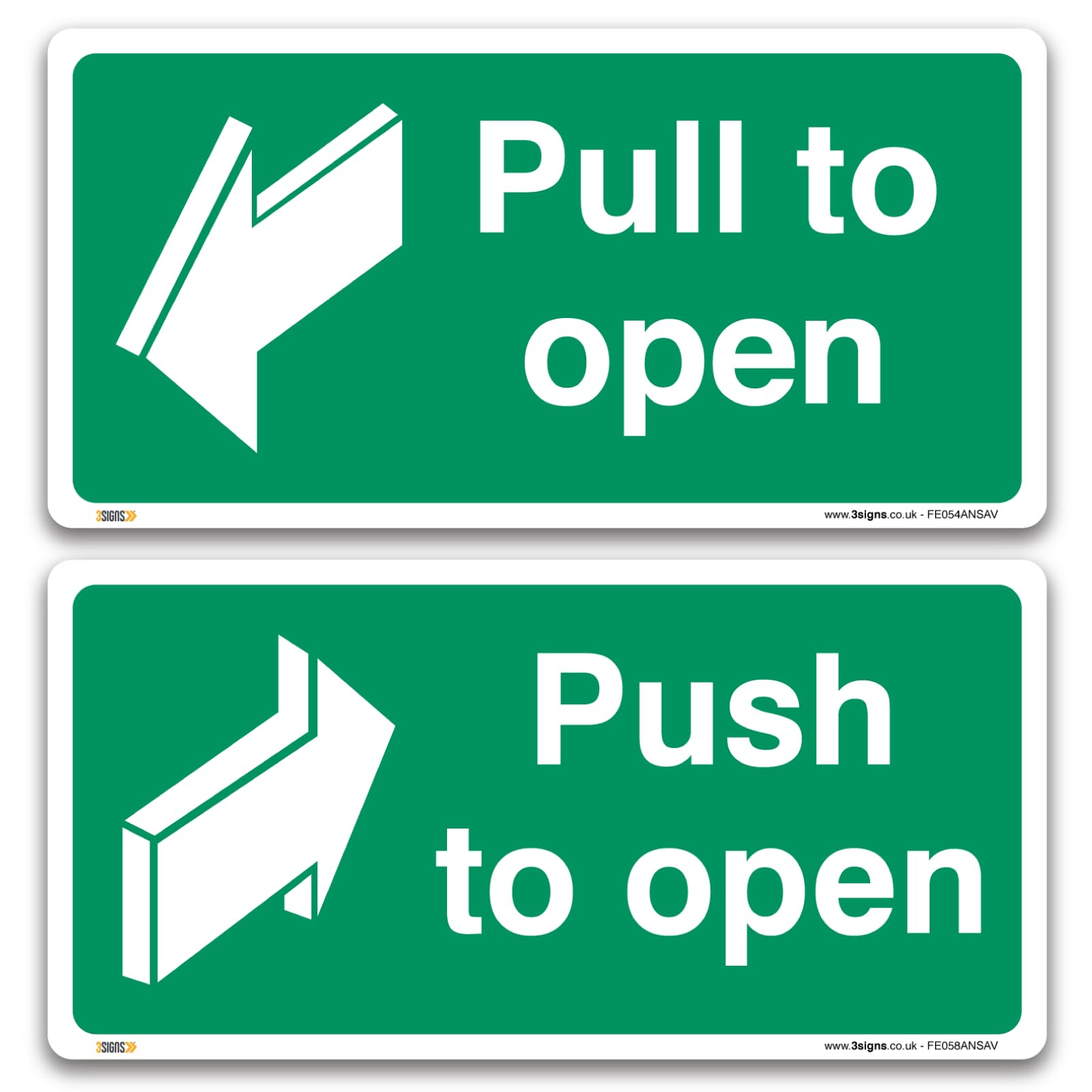 2 x Push to open, 2 x pull to open Signs, 100 x 50mm, British Standard Fire Exit Safety Door Signs, Self-adhesive Vinyl