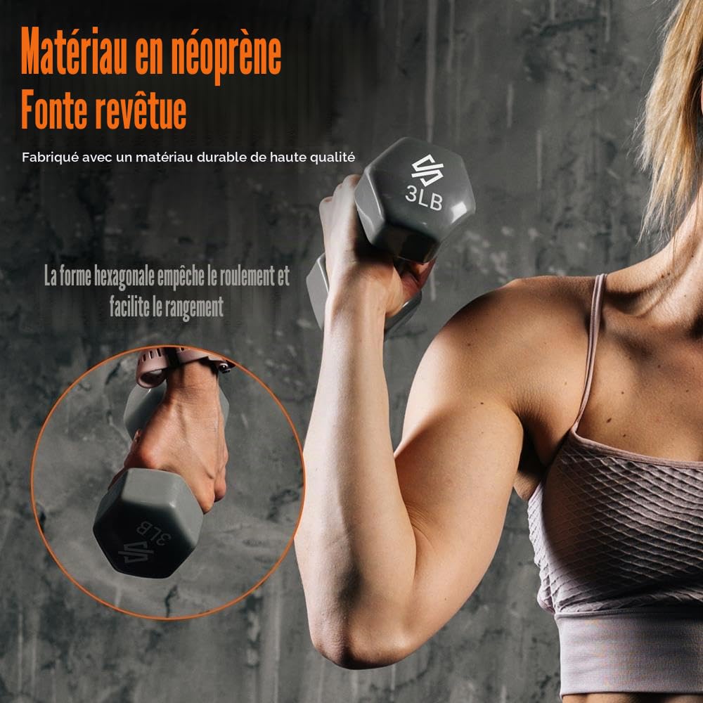SQUATZ Haltères 14,5 kg avec Support en Néoprène Hexagonal – Antidérapant Musculation Fitness Maison Entraînement Complet