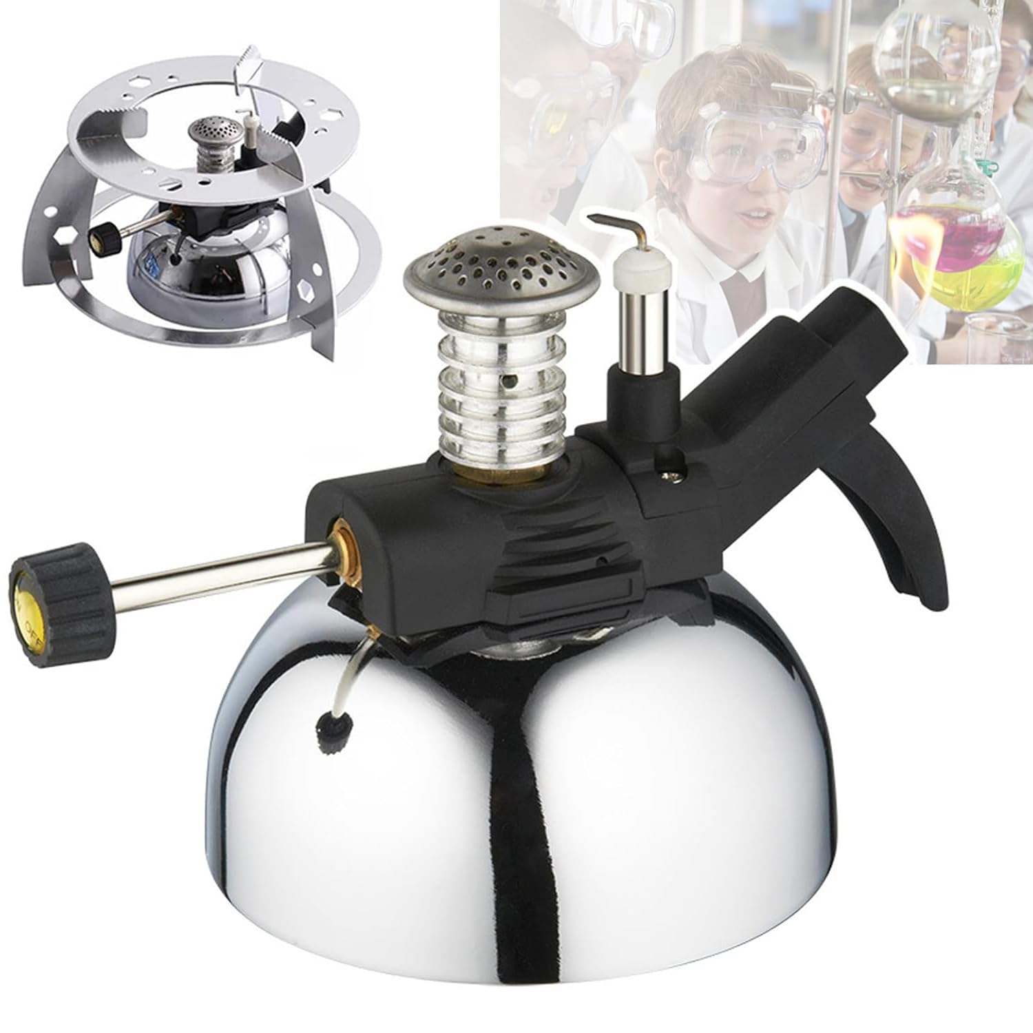 Quemador Bunsen De Laboratorio, Quemador De Butano Portátil De 1300 ℃, Mini Estufa De Capacidad De 36,5 G, Con Soporte De Aluminio, Intensidad De Llama Ajustable, Para Calentar, Cocinar, Soldar