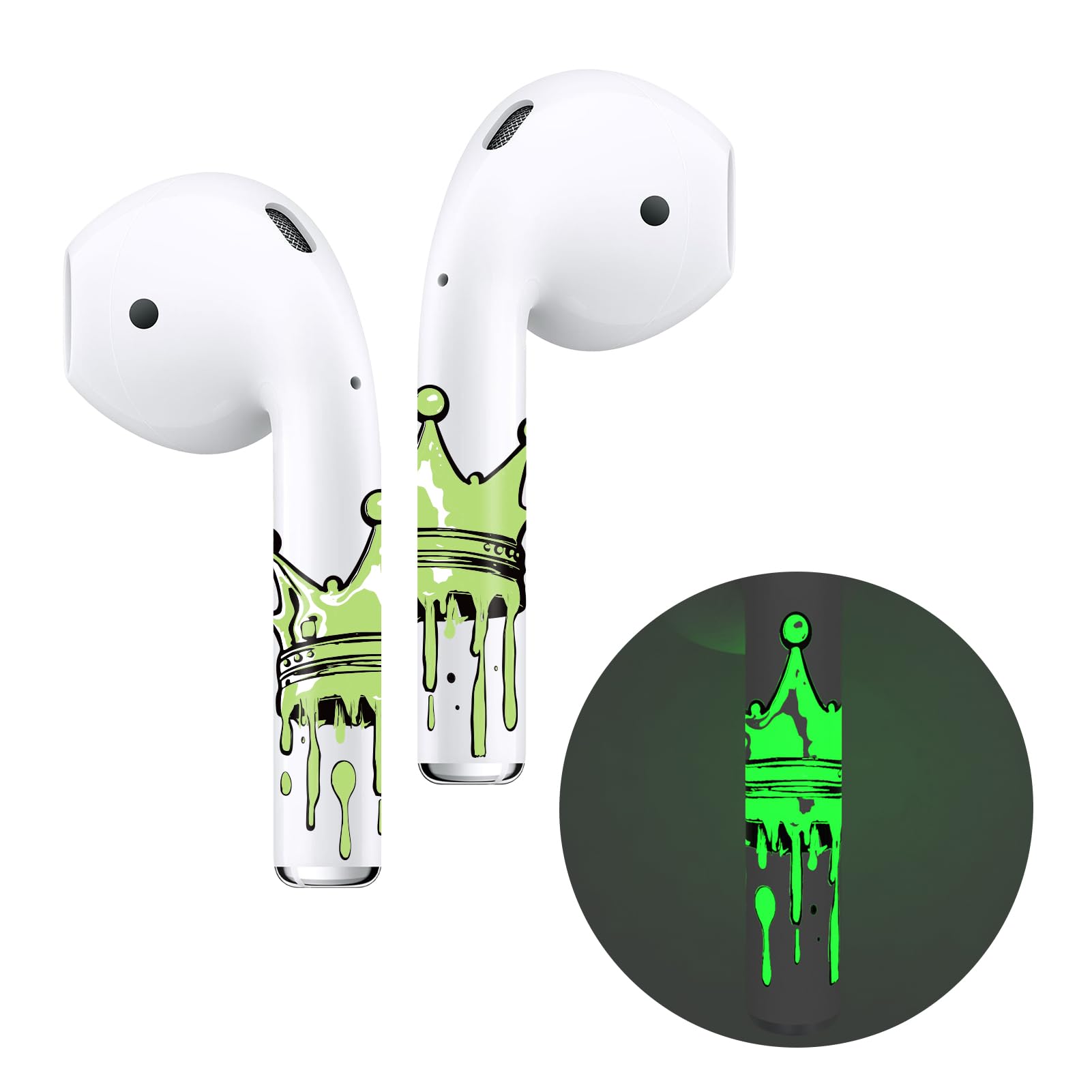 ROCKMAX Glowing Sticker Case Cover Accessories for AirPods 2nd Generation, Funny AirPods 2 Skin Wrap for Boys, Girls, Parties and Workouts, Air Pod Decal with Cleaning Kits