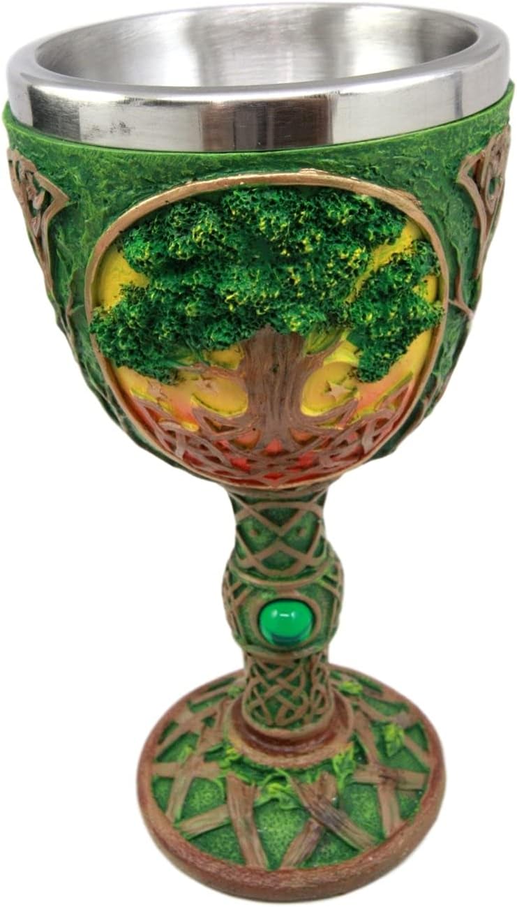 Ebros Gift Large Ancient Celtic Sacred Tree of Life Yggdrasil Wine Goblet Chalice Cup Figurine 8oz Symbol Of Rejuvenation Healing And Wisdom