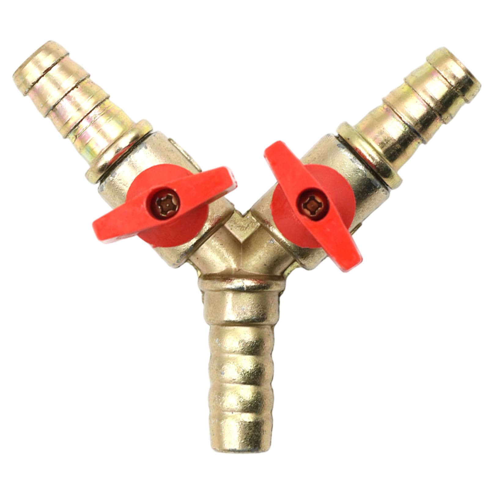 Takingup Golden 3 Way Hose Splitter, 8Mm Copper 3 Way Hose Splitter Connector Y Shaped For Water Oil Gas Boat