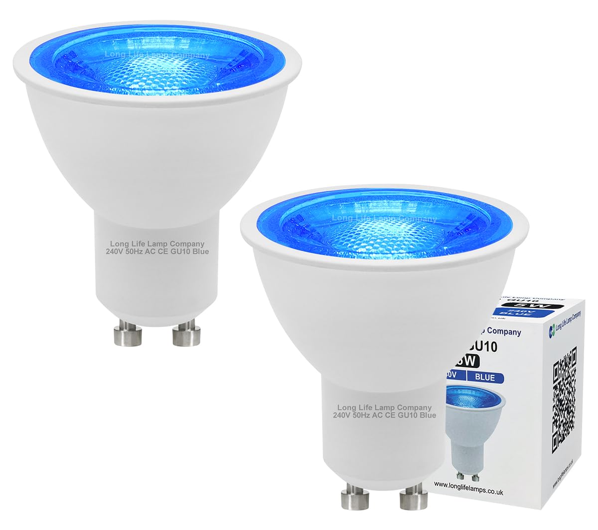 Long Life Lamp Company LED GU10 Blue Light Bulb 5w x 2 with Blue Lens Diffuser