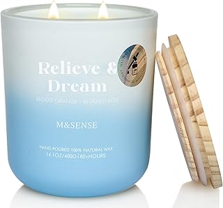 M&SENSE Blood Orange & Blushed Rose Aromatherapy Candle for Stress Relief & Relaxation, 14.1oz 80-Hour Long-Lasting Non Toxic Highly Scented Candle, Natural Soy Wax Spiritual Healing Gift
