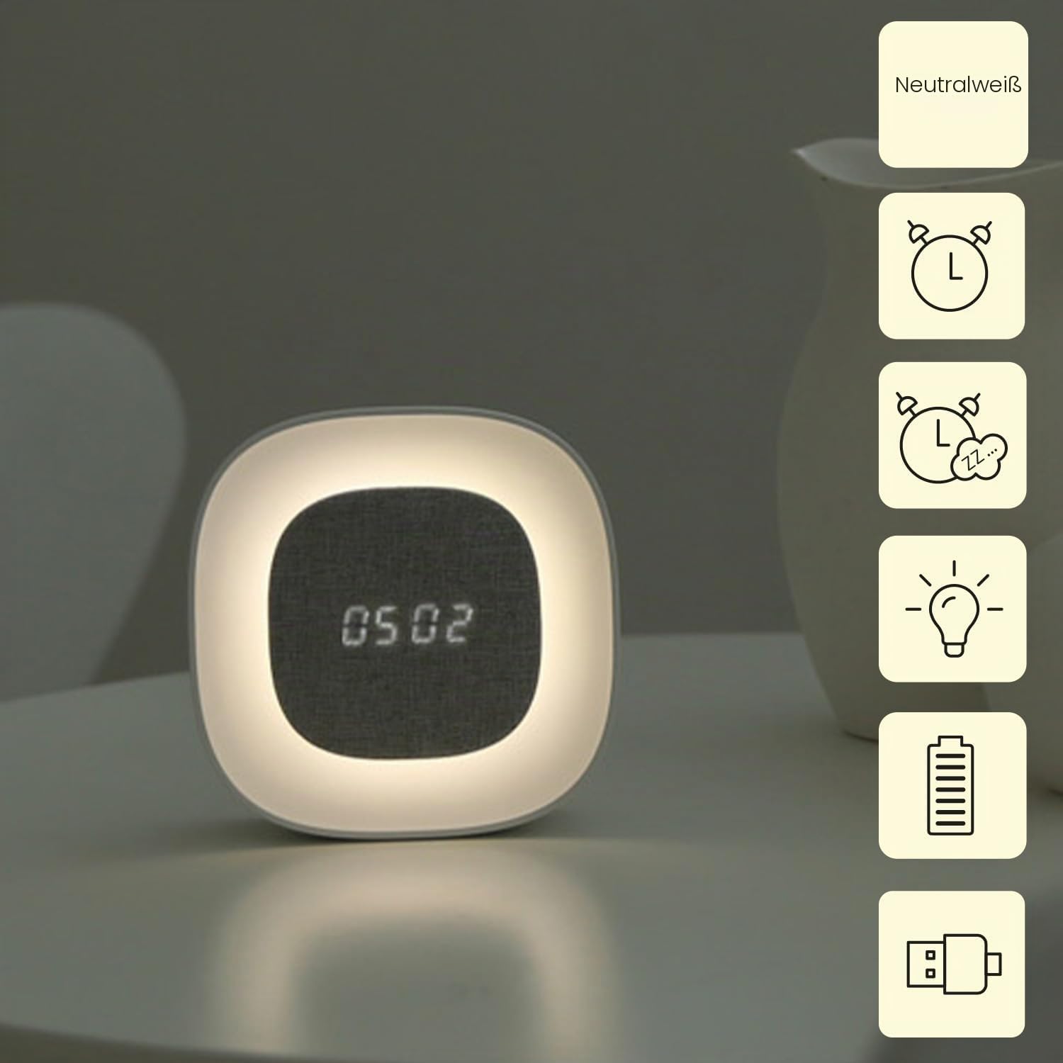 FOREVER Light LED Nachtlicht Pure FNL-03 Bjorn - Digitaler Wecker mit Display, Alarmfunktion & sanfter Beleuchtung | Geräuschlos | Weiß | Modern & kompakt