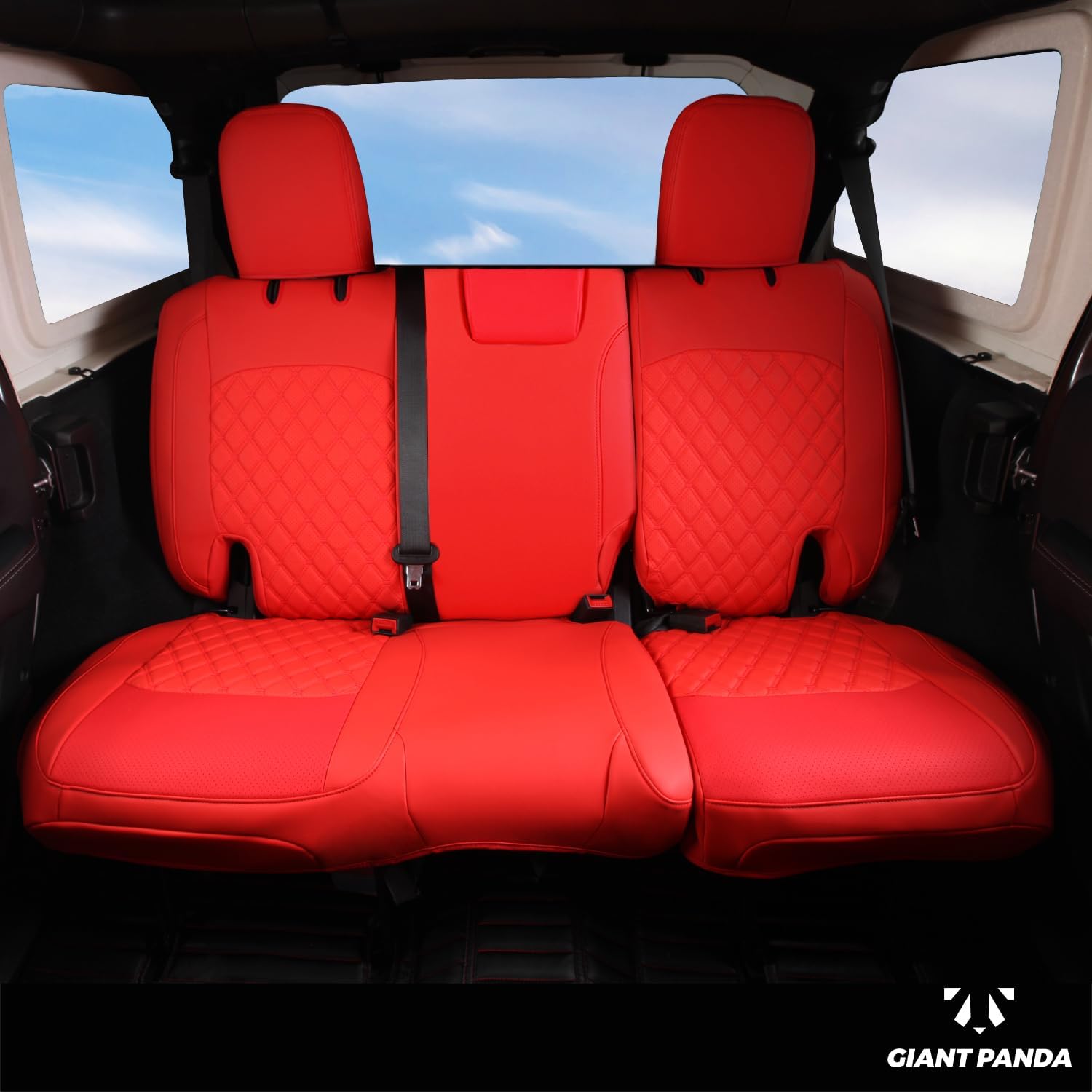 GIANT PANDA Jeep Wrangler 4 Door JL 2018-2026 Full Set Car Seat Covers for Sahara Sport Rubicon Unlimited Willys Without Rear Cup Holder, Customized Faux Leather - (Red)