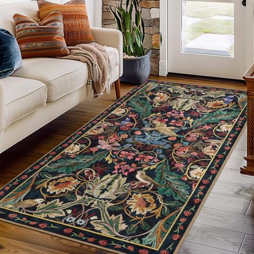 TUKDAK Vogel Teppich Läufer Flur 80x150cm, Dunkelblau Tier Küchenläufer Waschbar, Weicher Kurzflor Teppichläufer rutschfest… – Ansicht 1