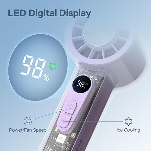 Miniatura 7 de Ventilador turbo de mano con refrigeración por hielo, mini ventilador portátil, batería recargable de 5000 mAh, 6 velocidades ajustables, diseño