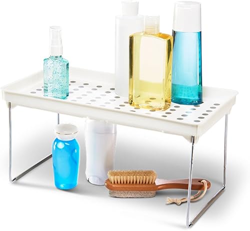 Miniatura 9 de madesmart Estante de almacenamiento apilable mediano para armarios o mostradores, estante plegable de plástico para organización del hogar,