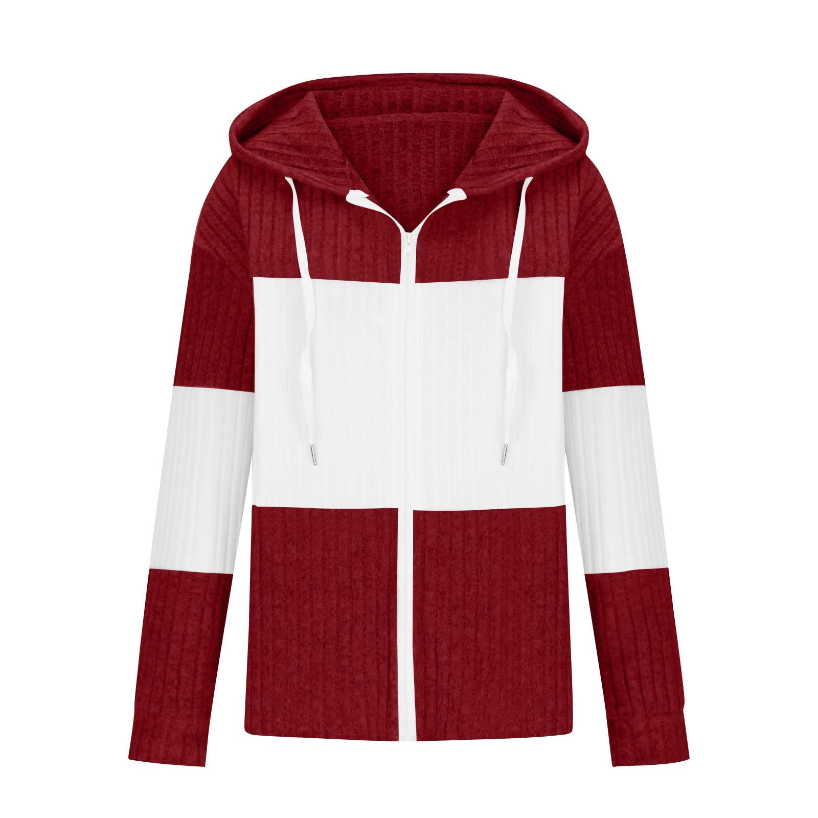 Strickejacke Damen Strickpullover Zip Hoodie Farbblock Rippstrick Pullover Mode Cardigan Oversized Sweatjacke Atmungsaktiv Winterpullover Leichte Übergangsjacke Lässige Elegante Stricke Sweatjacken