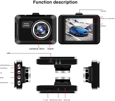 Car Dash Cam, Drive Recorder, Front and Rear Camera, 1080P, 1 Million Resolution, Compact, Car Camera, Night Recording, Parking Surveillance, 24 Hours Cycle Recording, Loop Recording, Fatigue