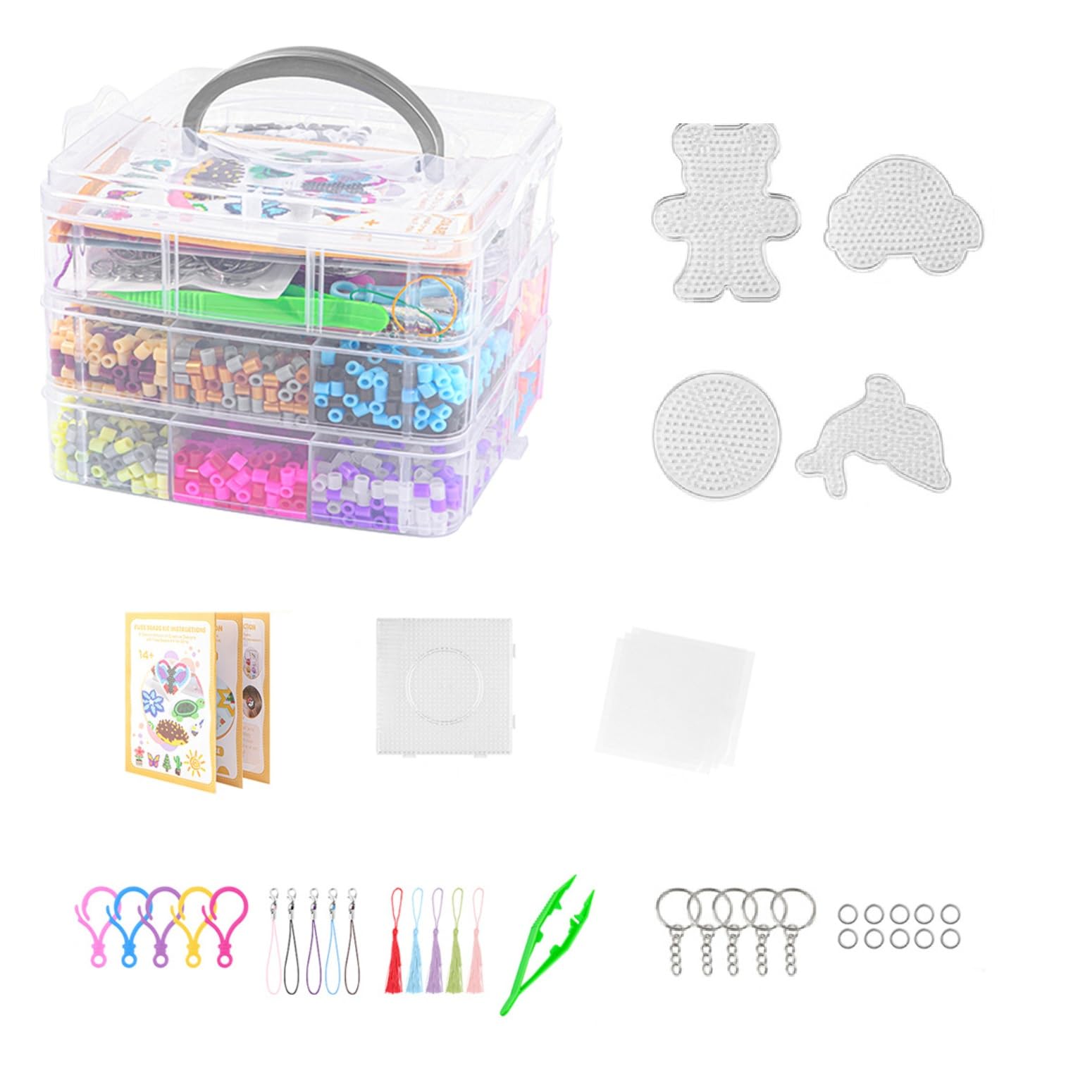 Perler zestaw do majsterkowania, 3-poziomowy zestaw pudełek do przechowywania, ręcznie robione, z koralikami, narzędzia do prasowania, akcesoria, kreatywne dla dorosłych
