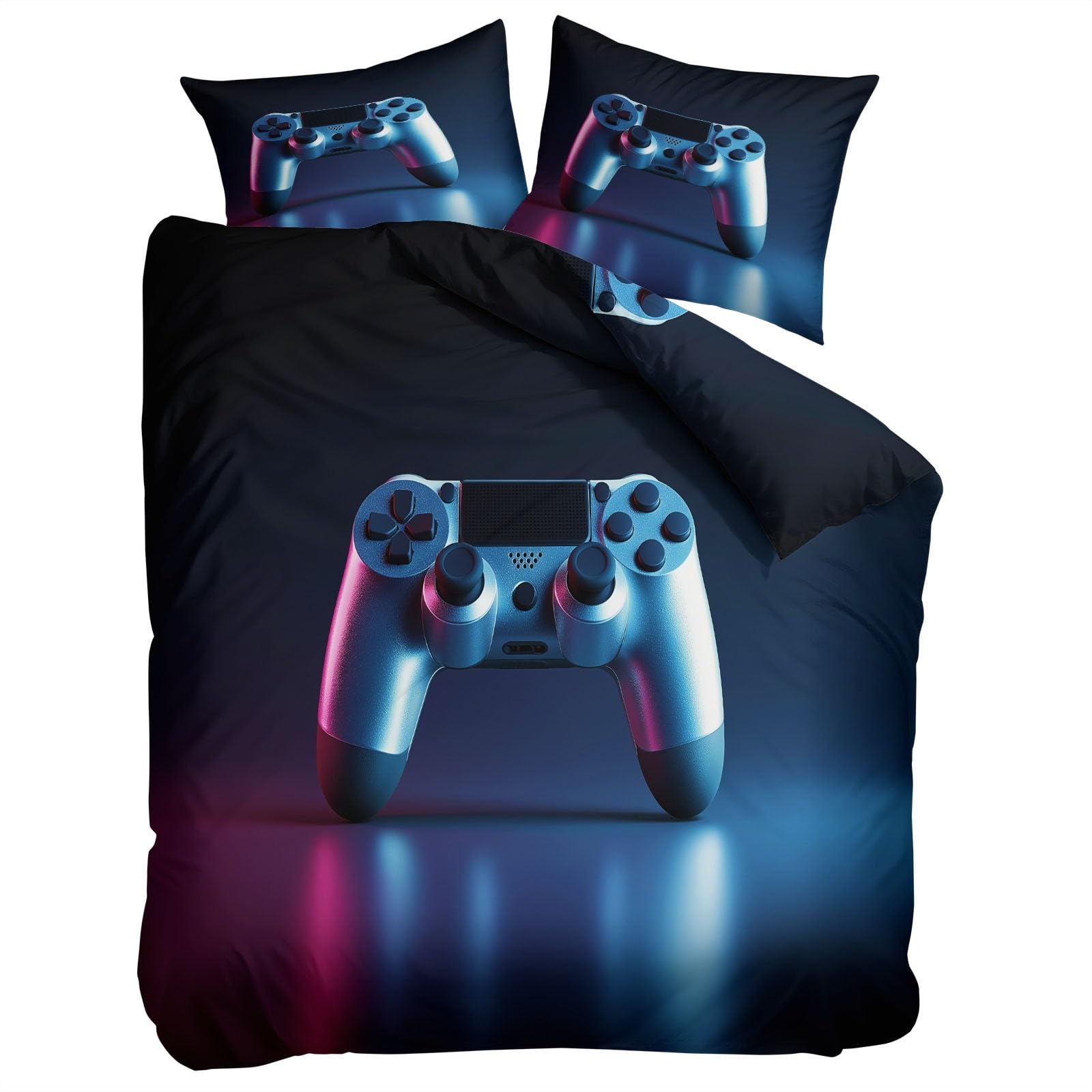 Juego de Funda Nórdica Cama 105/135 de 3 Piezas - Funda Edredon Doble Azul Oscuro Suave Reversible, Funda Nordica Neón Fantasía Moderno Mando para Adolescentes Niña Niño 180 x 220 cm