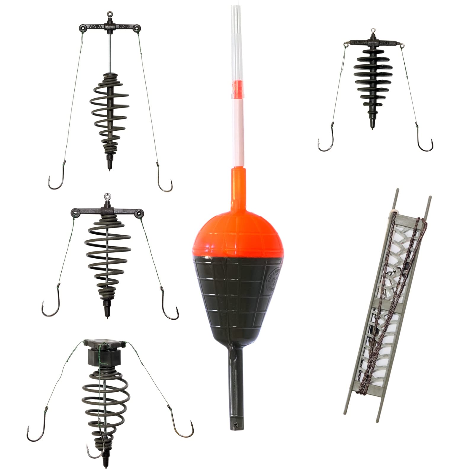 4BIG.fun Juego de Montaje de Flotador con Cesta de alimentación y Anzuelo para Pescar, Montaje en Superficie, para Carpa, Pesca, Listo para Montar, maletín de Pesca, Accesorios de