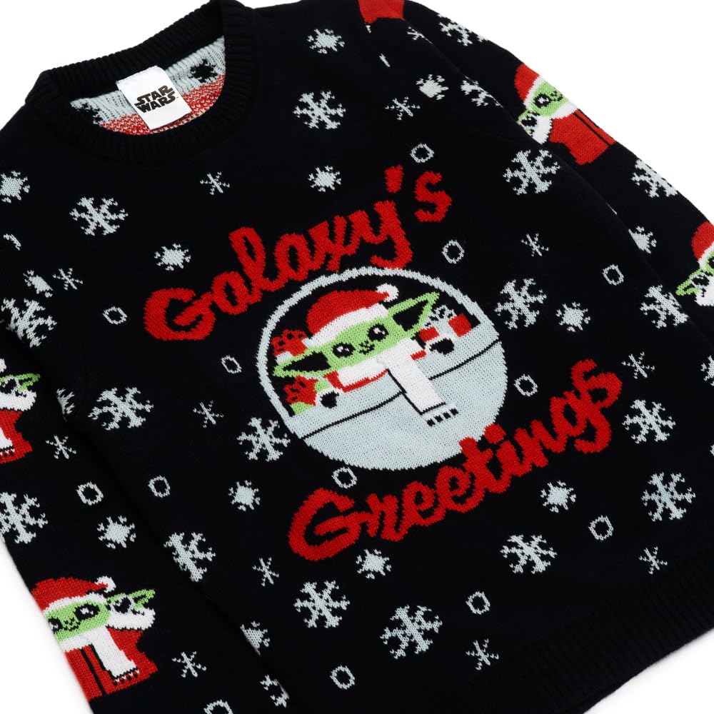 Star Wars Mandalorian Christmas Jumper | Jersey de Navidad para niños | Sudadera de Navidad de punto acrílico Grogu para niños | Regalos mandalorianos para niños