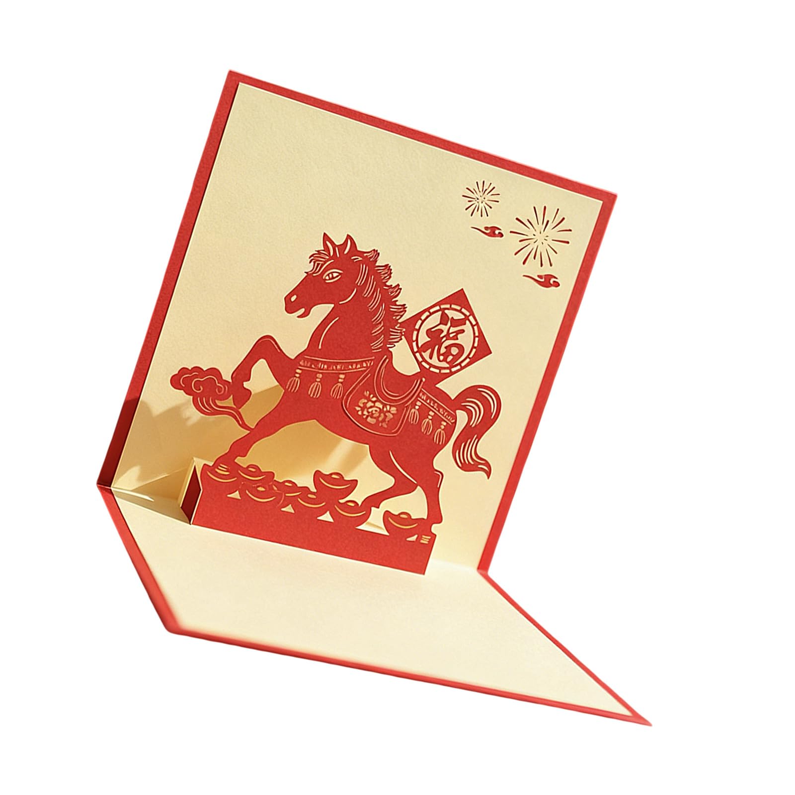 Jazuaiao Festival Greeting Card Paper Carving Horse Chinese New Year Card for Chinese Spring Festival Gift Giving Traditional Culture Inspired Greeting Paper Sculpture Horse Figure
