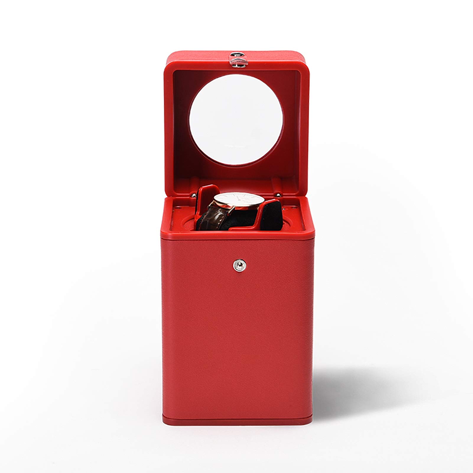 Spinner-Wickelbox Uhrenbeweger – Einzeluhrenschüttler Mechanische Uhren Automatischer Drehteller Leises, antimagnetisches Shake-Uhrengerät Startseite Uhrenaufzugsbox Aufbewahrungskoffer Rot Schwarz