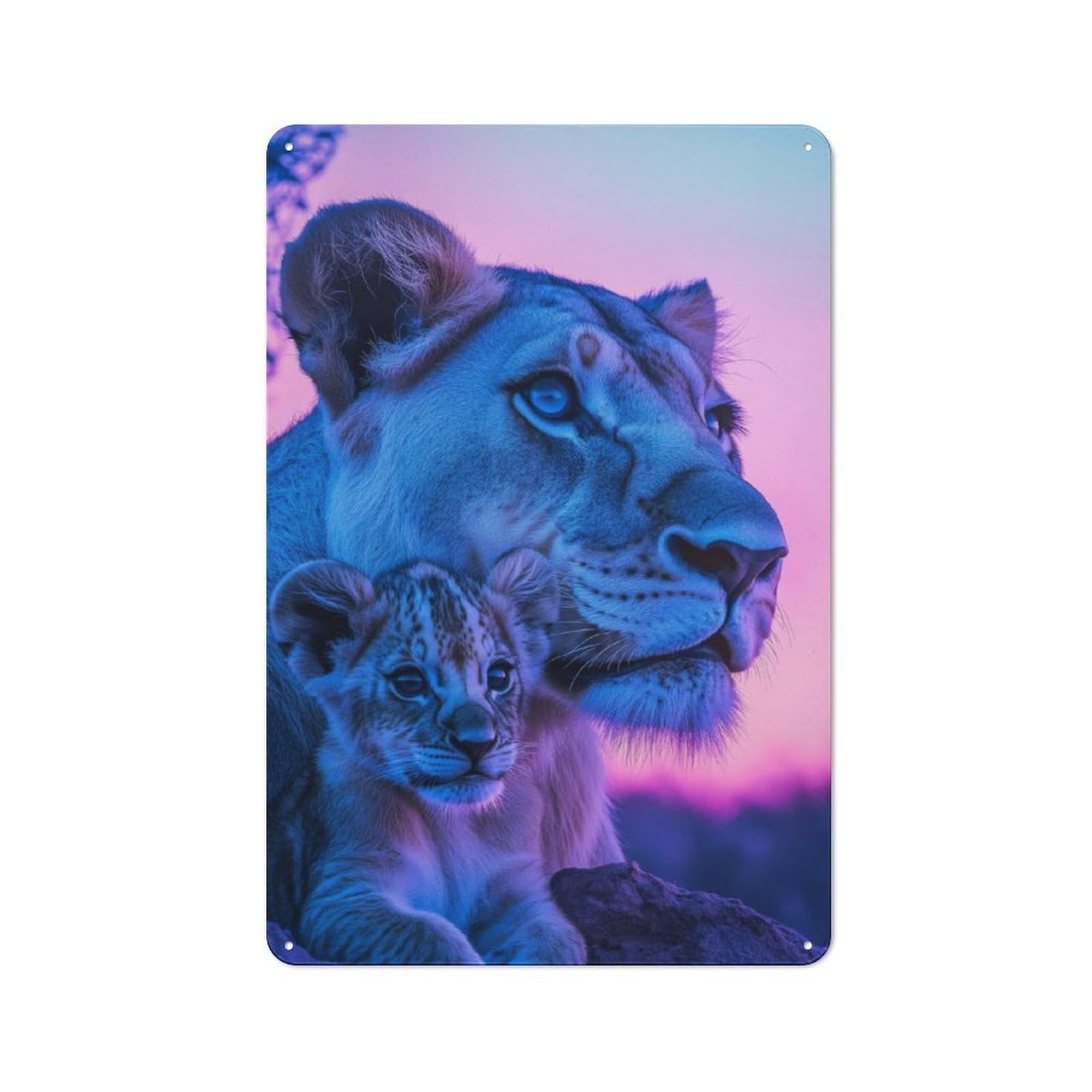 Junmoney Lioness And Cub Retro Tin Sign 30X20cm For Man Cave Or Games Room, A Decorative Christmas Gift For Leisure-Room Decor Enthusiasts