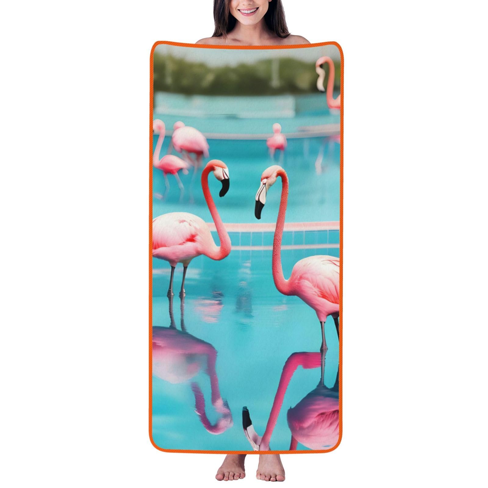 JBJGKHLP Flamingo And Swimming Pool Print Women Men Couples Coral Velvet Bath Towel Ultra-Soft For Home Bathroom Travel