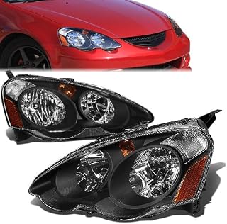 Pair of Factory Style Headlight Assembly Compatible with 02-04 Acura RSX - Black Housing Amber Corner