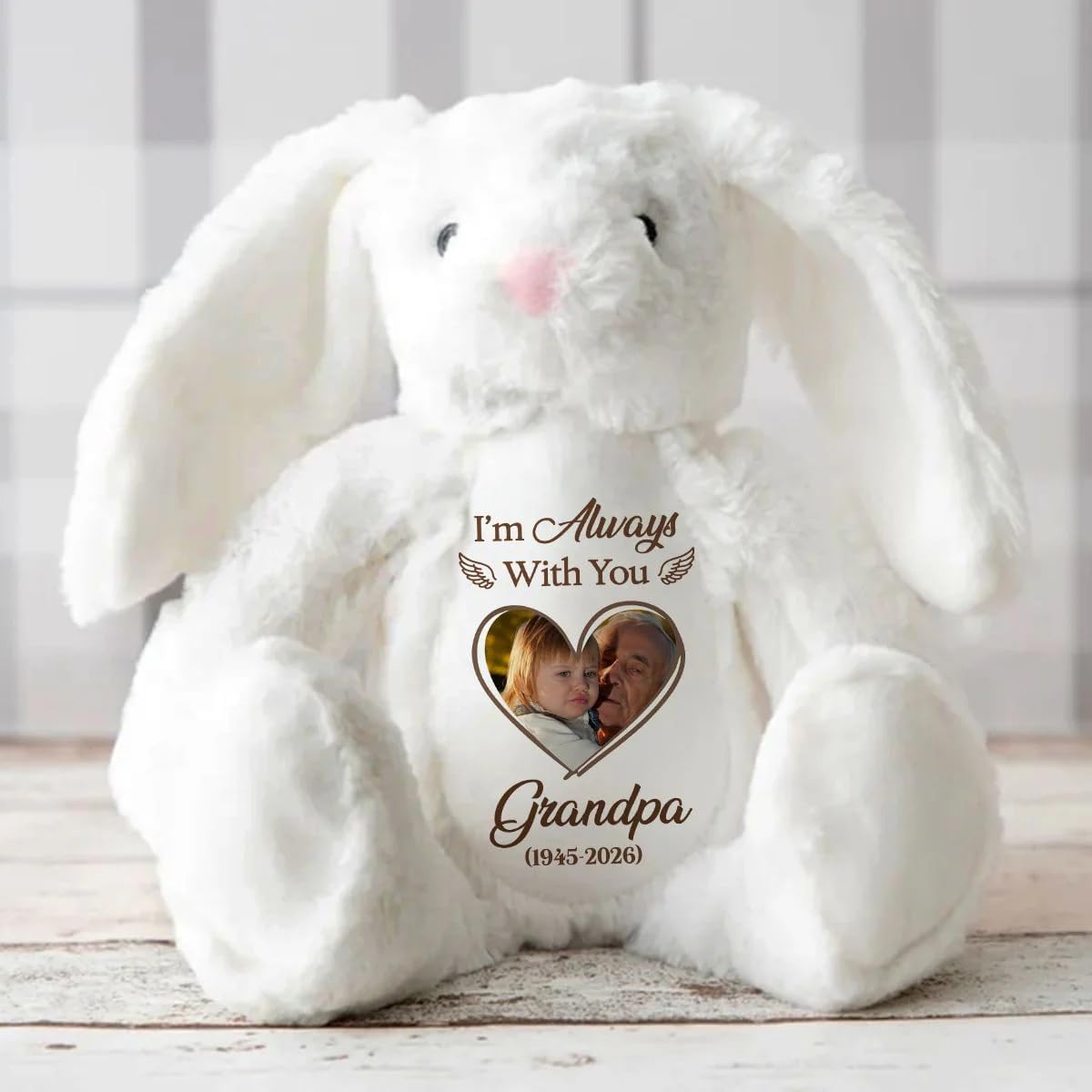 A Cuddle from Heaven, A Cuddle from Heaven Personalized Bunny Stuffed Animals, Custom Memorial Photo Bunny Plush, Sympathy Loss of Loved One Stuffed Bunny, Memorial Gifts for Loss of Grandma Grandpa