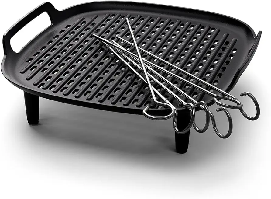 Philips Airfryer-Zubehör-Grillkit XXL, Antihaft-Grillplatte, doppellagiges Kochen, mit 6 Spießen, spülmaschinenfest, Rezept-App, schwarz (HD9959/00)