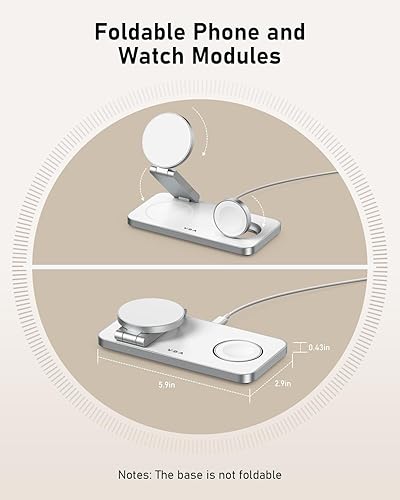 Miniatura 5 de VBA Estación de carga inalámbrica 3 en 1 para cargador Apple MagSafe, soporte de cargador inalámbrico magnético plegable de carga rápida, cargador
