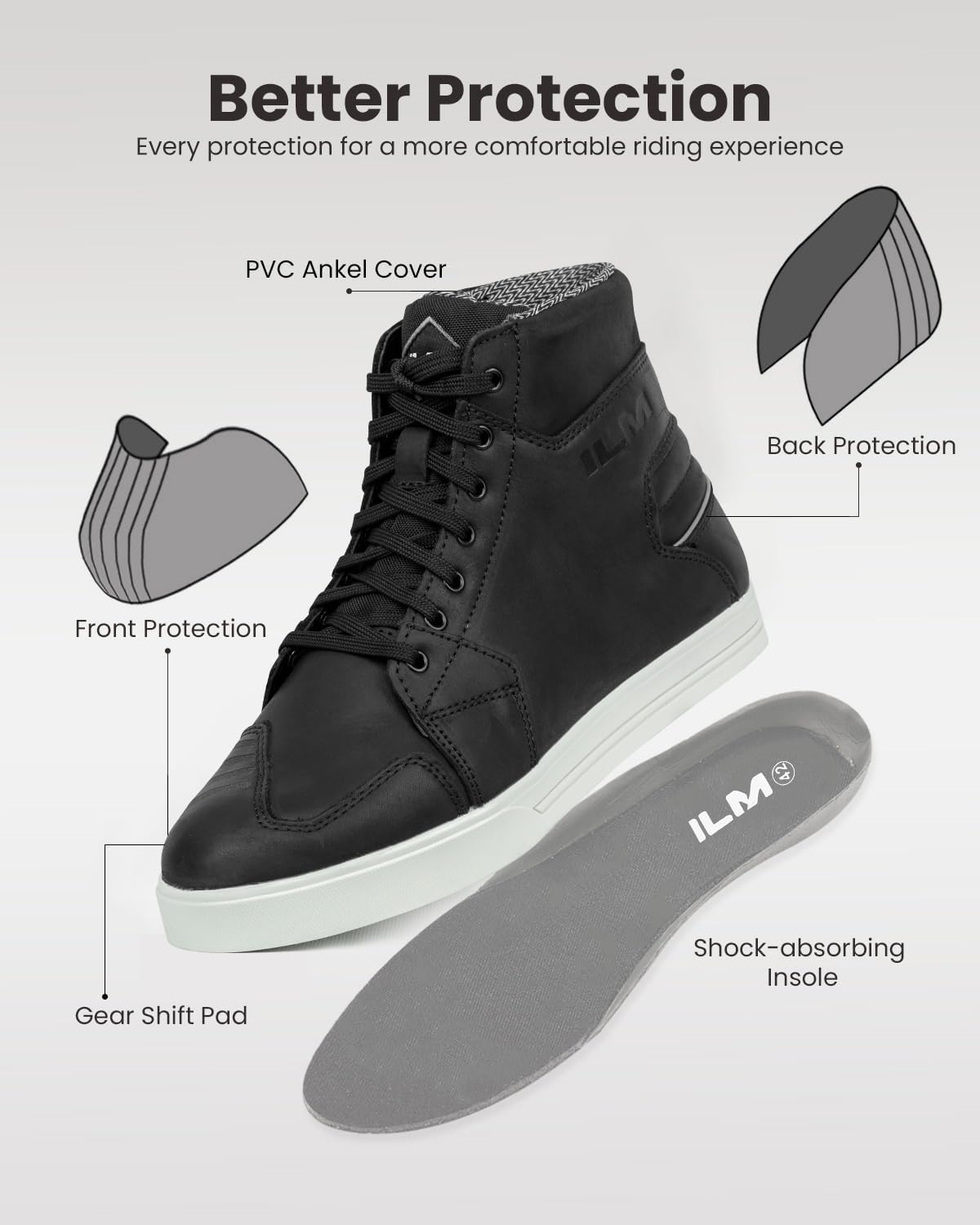 ILM Motorcycle Riding Shoes for Men Anti-Slip Leather Waterproof Breathable Street Shoes Protective Gear UB32 - Image 3